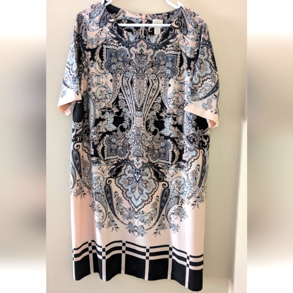 Chico's Black and Pink Paisley Dress ~ Sz 3